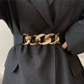 Златен колан с верига еластични сребристи метални скута колани за жени ceinture femme участък широки колани дамско палто кеттинг колан riem
