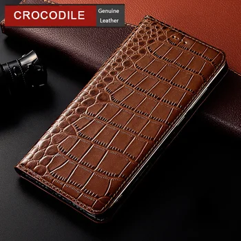 Калъф От Естествена Кожа на Крокодил, За XiaoMi Redmi Note 9 9S 9T Pro Max с Магнитна Панти Капак Кожена