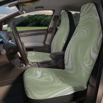 Калъфи за автомобилни седалки от Sage Green Groovy Waves, Комплект от 2 Автомобилни аксесоари, Покривала за автомобилни седалки с флорални Принтом, Розови Абстрактни