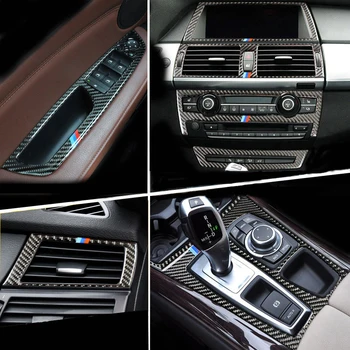 Карбон За BMW E70 E71 X5 X5 X6 Вътрешно Превключване на скоростите Климатик AC CD Панел Лампа За Четене Капак Завърши Етикети Аксесоари