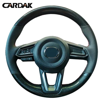 КАРДАК Черен Кожен Калъф От въглеродни влакна На Волана За Mazda CX-3 CX3 CX-5 CX5 2017 2018 Mazda 6 CX-9