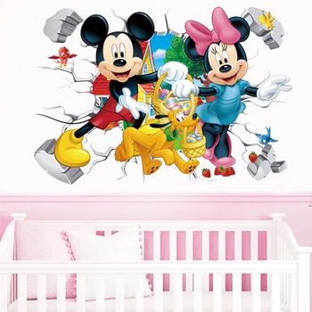 Карикатура Мики и Мини Маус, детски домашни стикери, стикери за стена за детска стая-детска спалня стенно изкуство, детски увеселителен парк, САМ плакат 2