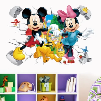 Карикатура Мики и Мини Маус, детски домашни стикери, стикери за стена за детска стая-детска спалня стенно изкуство, детски увеселителен парк, САМ плакат 4