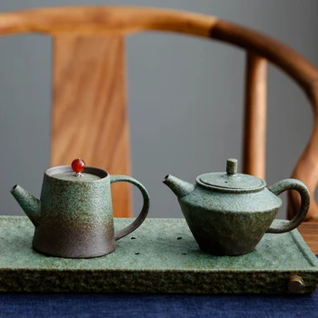 Керамичен чайник в японски стил, един чайник, по-голям капацитет, гърне със странична дръжка, битова ретро японски керамичен чайник Кунг-фу 4