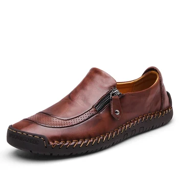 Класически мъжки ежедневни обувки от естествена Кожа, Дишащи мъжки лоферы с цип, мъжки обувки за шофиране, мъжки обувки, без закопчалка, черна обувки за шофиране 1