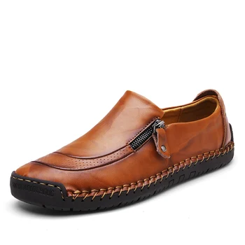 Класически мъжки ежедневни обувки от естествена Кожа, Дишащи мъжки лоферы с цип, мъжки обувки за шофиране, мъжки обувки, без закопчалка, черна обувки за шофиране 3