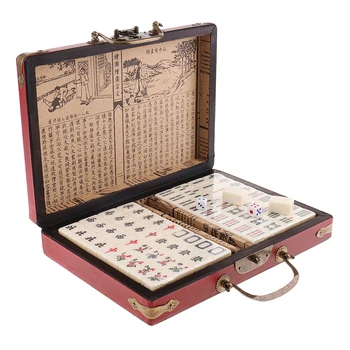 Коллекционный Китайски Античен Маджонг Китайски Античен Маджонг 144шт с Кубчета в Дървена кутия 0