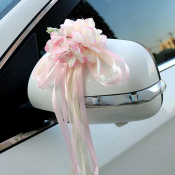 Коприна Лента Цвете Сватба Парти Изкуствени Цветя за Сватбен Автомобил Огледало Врати Украса SEC88