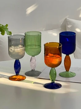 Корейски Цветна Стъклена Чаша За Вино, Шампанско И Червено Вино Контрастен Цвят На Стъклото Забавен Дизайн На Художествена Украса На Световната Купа За Чаша Вино