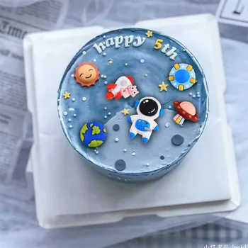 Космически Астронавт Торта Топперы Торти за рождения Ден На Декор Децата Момче Детски Душ Луната Звезда Вечерни Торта Топперы Един 1-ви Рожден Ден 2