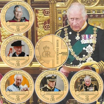Крал Карл III Позлатени Набор от Възпоменателни Монети на Британския Кралски Крал на Великобритания Предизвикателство Монети Ключодържател Занаяти Сувенирни Подаръци 0