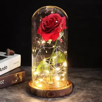 Красавицата и Звяра Вечно Цвете Роза В Колба Сватбен Декор на Изкуствени Цветя в стъклени Капака, Подарък за Свети Валентин 