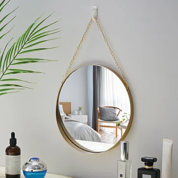 Кръгло Подвесное Метално Огледало Стенно Огледало Арт Тоалетна Декор На Банята На Огледалото В Скандинавски Стил