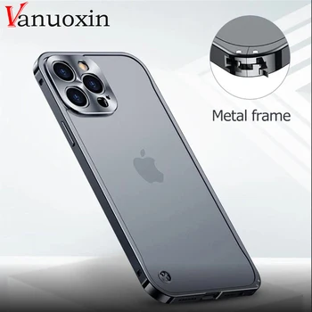 Луксозен Калъф с Покрита Метална Рамка За iPhone 14 Pro 14 13 12 11 Pro Max 14Plus, покрити с акрилни заден панел, Калъфи За Телефони 0
