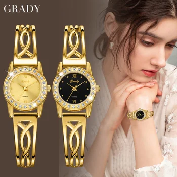 луксозни часовници с диаманти, златни дамски часовник, безплатна доставка, подарък, кварцов часовник, Маркови Водоустойчиви модни дамски ръчни часовници с веригата