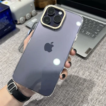 Луксозният Ултра-Кристално Прозрачен Калъф за iPhone 14Plus 13 12 Pro Max с Метален Пръстен за Фотоапарат, устойчив на удари Твърд Прозрачен Калъф 3