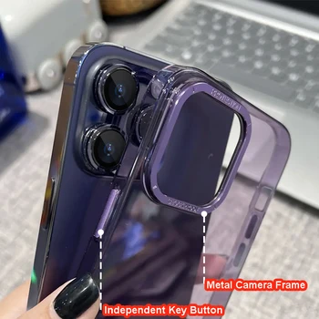 Луксозният Ултра-Кристално Прозрачен Калъф за iPhone 14Plus 13 12 Pro Max с Метален Пръстен за Фотоапарат, устойчив на удари Твърд Прозрачен Калъф 4