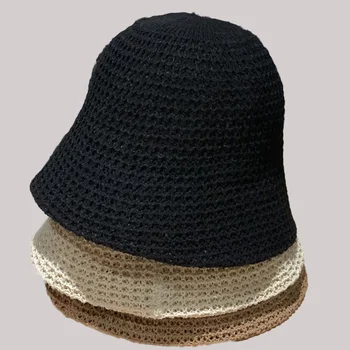 Лятна шапка за жени, Куха вязаная панама, Дишаща Рибарска Шапка, Ежедневни Универсална шапка за басейна, дамски розова панама 0