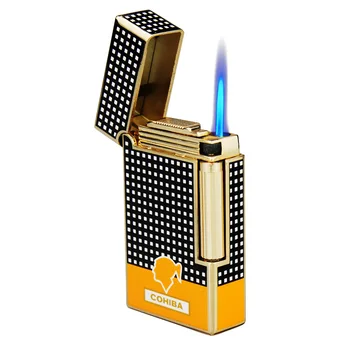 Метална Ветрозащитная Запалка За Пури COHIBA, Фенерче Със Син Пламък, Множество Запалка, Мъжки Подаръци Аксесоари За Пури И Подарък Кутия 0