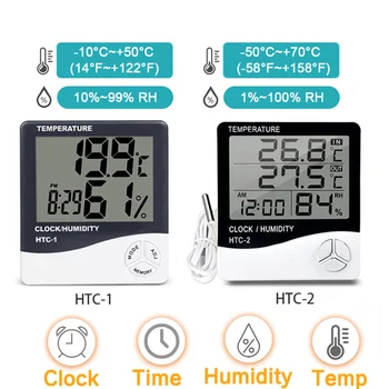 Мини LCD Дисплей Електронен Цифров Измерител на Температура и Влажност на въздуха Термометър, Влагомер Закрит и Открит метеорологичната станция Часовници HTC-1 HTC-2