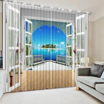 Модерен Прозорец Завеса Снимка Боя голям морски пейзаж Завеса 3D Гъста Завеса Пейзаж За Дневна Спалня Детска стая