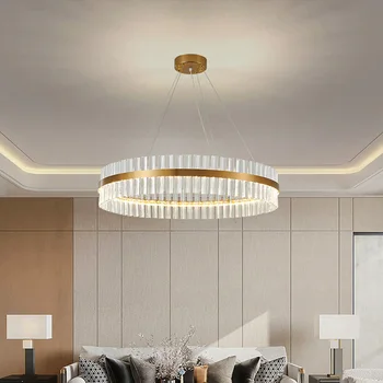 модерна led полилей с кристали K9, осветление за дома, обзавеждане за дневна, ресторант, луксозни окачени осветителни тела, златна подвесная лампа