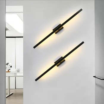 Модерна проста линейна тръба LED монтиран на стената лампа нагоре-надолу фона на обратния монтиран на стената лампа, LED нощни фоайе, коридор, черно златен LED аплици 4