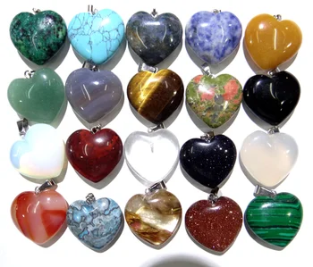 Модерни висококачествени висулки от естествени камъни, смесени висулки във формата на сърце, за направата на бижута със собствените си ръце, 20 бр/лот, Безплатна доставка