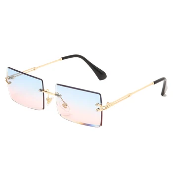 Модни Малки Правоъгълни Слънчеви Очила Дамски квадратни Слънчеви очила Без Рамки За Жени 2020 Летен Стил Дамски UV400 Прозрачни Сини Лещи 2