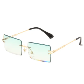 Модни Малки Правоъгълни Слънчеви Очила Дамски квадратни Слънчеви очила Без Рамки За Жени 2020 Летен Стил Дамски UV400 Прозрачни Сини Лещи 5