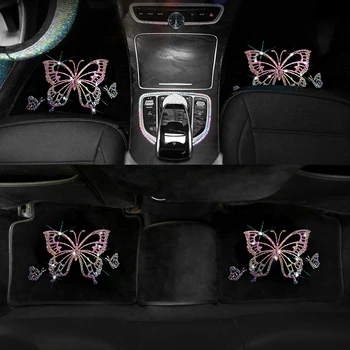 модни мультяшные пеперуди с диаманти, водоустойчив мини автомобилни постелки за момичета, женски универсални автомобилни постелки за краката