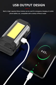 Мултифункционален Led Прожектор USB Акумулаторна COB Работен Светлина с Магнит Мощен Фенер За Къмпинг Водоустойчив Фенер Факел 0
