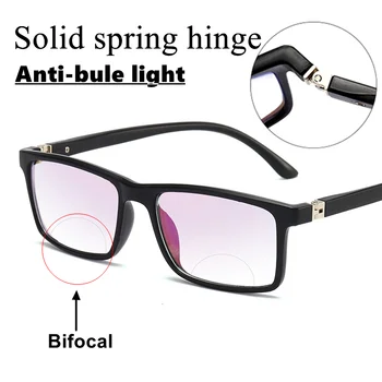 Мъже, Жени Бифокални Очила За четене Анти-синята Светлина на дълги разстояния в близост до Увеличаване на Пресбиопические Очила Квадратна Пълна рамка Диоптър + 100 Gafas 0