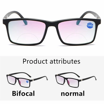 Мъже, Жени Бифокални Очила За четене Анти-синята Светлина на дълги разстояния в близост до Увеличаване на Пресбиопические Очила Квадратна Пълна рамка Диоптър + 100 Gafas 3