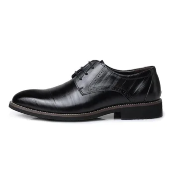 Мъжки бизнес Кожени обувки в британския стил, с остри пръсти, дантела, ежедневни Кожени обувки в стил ретро, мъжки обувки за Сватбен банкет, мъжки Дизайнерски обувки 3