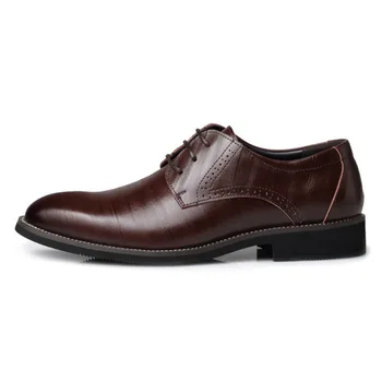 Мъжки бизнес Кожени обувки в британския стил, с остри пръсти, дантела, ежедневни Кожени обувки в стил ретро, мъжки обувки за Сватбен банкет, мъжки Дизайнерски обувки 4