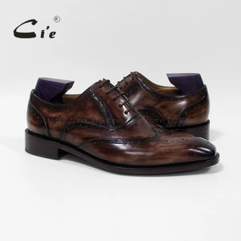 Мъжки Кожени обувки, ръчно изработени Cie с квадратни пръсти, дантела, Изработени по поръчка От Телешка кожа, Дишаща мъжки Оксфорд патина Тъмно кафяв цвят, OX-02-11