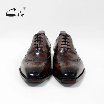Мъжки Кожени обувки, ръчно изработени Cie с квадратни пръсти, дантела, Изработени по поръчка От Телешка кожа, Дишаща мъжки Оксфорд патина Тъмно кафяв цвят, OX-02-11 3