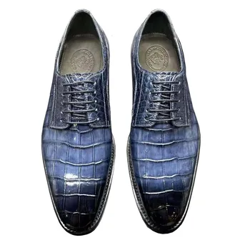 мъжки модел обувки chue, мъжки обувки от естествена кожа, мъжки обувки от крокодилска кожа, мъжки обувки от крокодилска кожа, сини мъжки обувки от крокодилска кожа 0