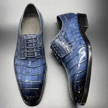 мъжки модел обувки chue, мъжки обувки от естествена кожа, мъжки обувки от крокодилска кожа, мъжки обувки от крокодилска кожа, сини мъжки обувки от крокодилска кожа 1