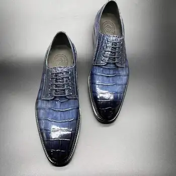 мъжки модел обувки chue, мъжки обувки от естествена кожа, мъжки обувки от крокодилска кожа, мъжки обувки от крокодилска кожа, сини мъжки обувки от крокодилска кожа 3