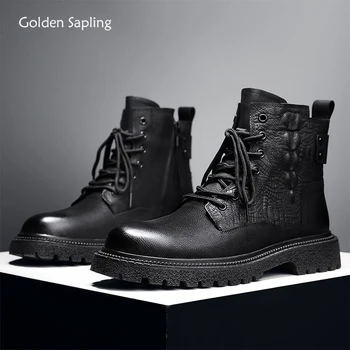 Мъжки обувки Golden Sapling в стил пънк, зимни обувки от естествена кожа, топли плюшени мъжки обувки за Почивка, класически мъжки ежедневни обувки в стил ретро 0