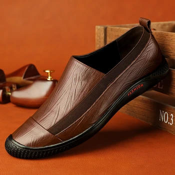 Мъжки обувки за шофиране, луксозни панорамни леки кожени летни Мокасини от естествена кожа, Дишащи и Удобни мъжки Мокасини