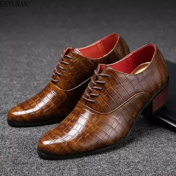Мъжки обувки на токчета с крокодиловым модел, официални Кафяви мъжки модел обувки, Модни Мъжки Ежедневни кожени обувки Zapatos De Hombre 2022 0