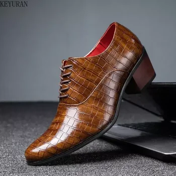 Мъжки обувки на токчета с крокодиловым модел, официални Кафяви мъжки модел обувки, Модни Мъжки Ежедневни кожени обувки Zapatos De Hombre 2022 3
