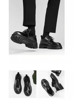 Мъжки пролет-есен Кожена ежедневни обувки на дебела Подметка, устойчива на плъзгане, Износостойкая, бизнес и ежедневни Кожени обувки в английски стил 4