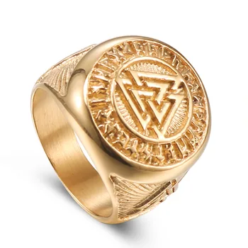 Мъжки пръстен с вида възел в европейския и американския стил в стил ретро, символ на викинга, скандинавски триъгълник, пръстен с валкнут