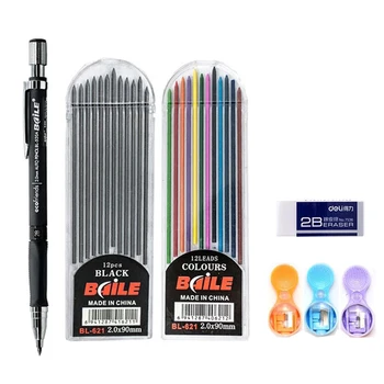 Набор от Механични Моливи 2,0 мм 2B Автоматични Моливи с Цветни/Черно Заправками За Студенти, които Пишат Живопис, Канцеларски материали, Ученически Пособия