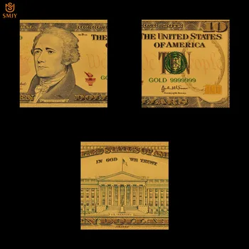Най-добрата цена Златни Банкноти САЩ 10 Доларови Пари В 24-КАРАТОВО Златно покритие Банкноти Фалшиви Пари Отбрана Колекция 1