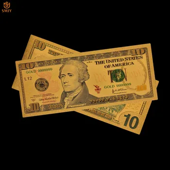 Най-добрата цена Златни Банкноти САЩ 10 Доларови Пари В 24-КАРАТОВО Златно покритие Банкноти Фалшиви Пари Отбрана Колекция 2